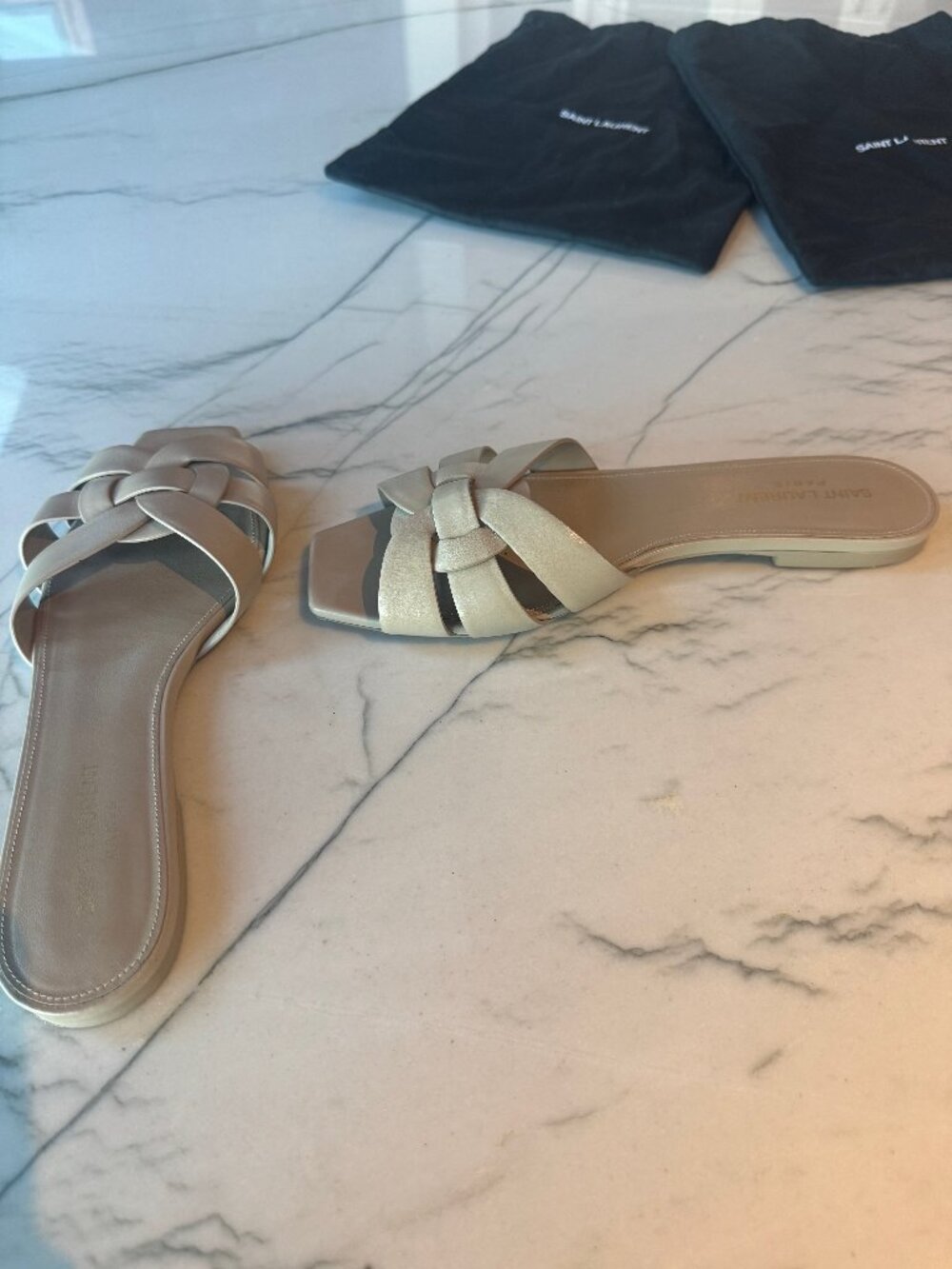 Saint Laurent Tribute 05 Nu Pieds Leather Slide Sandals Nude 39.5 + Dust Bags